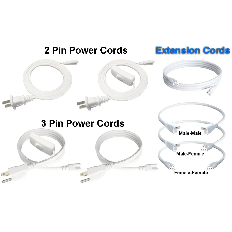 Integrated LED Tube light 3 prong power lead cable