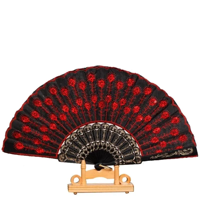 Art Folding Fan Wedding Party Peacock Tail Feather Crafts Print Chinese Style Home Decor Brodery Carved Hand Inventory RRA313