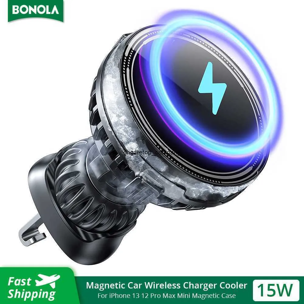 Snelle oplaad Bonola magnetische auto Telefoon Wireless Charger Cooler Mount voor iPhone 14/13/12 PRO 15W Air Ventlaadhouder