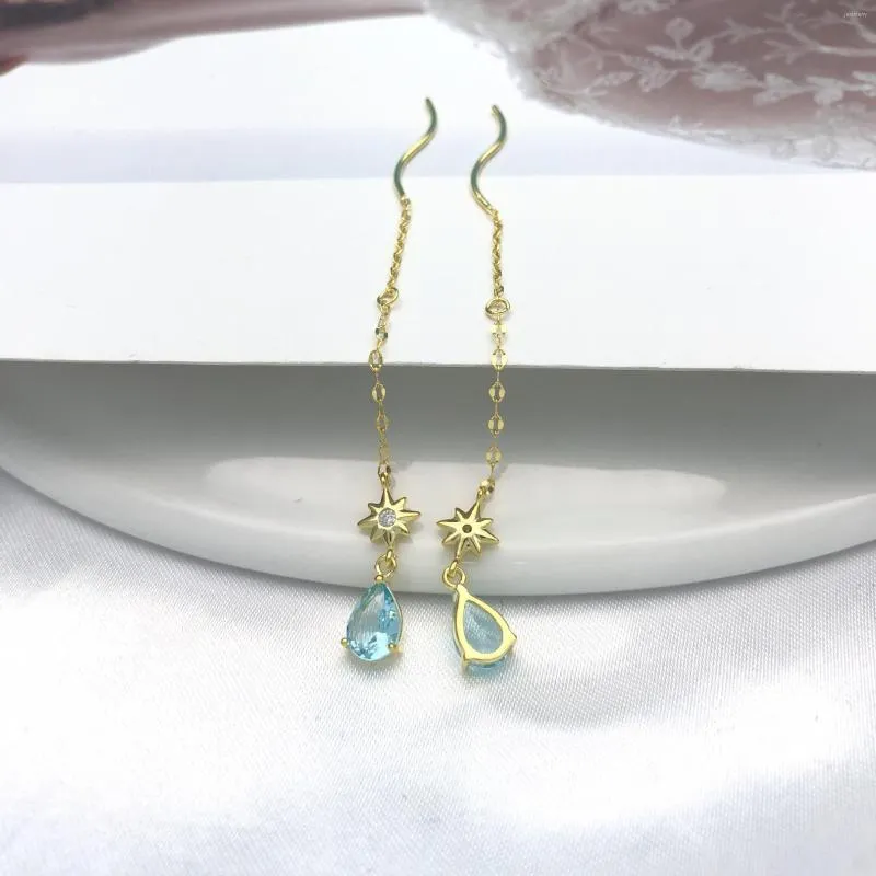 Bengelen oorbellen gouden water drop blauw kristal oorrel 925 sterling zilveren sieraden mode hypoallergeen vrouw cadeau