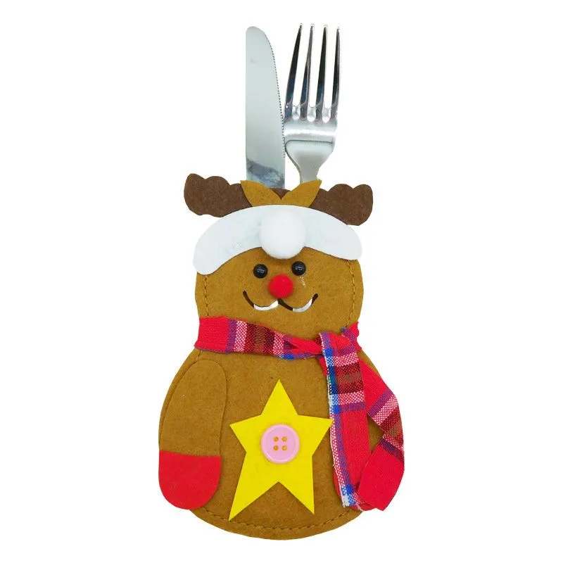 Christmas Santa Claus Knifes Forks Bag Xmas Reunion Dinner Silverware Holders Pockets Pouch Snowman Elk Xmas Party Decoration