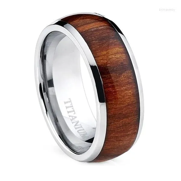 Wedding ringen heren titanium ringband verloving met echt hout inleg 8 mm comfort fit maat 6-13