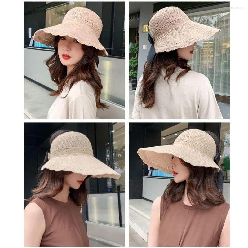 Wide Brim Hats Spring Summer Visors Cap Foldable Large Sun Hat Beach For Women Straw Wholesale