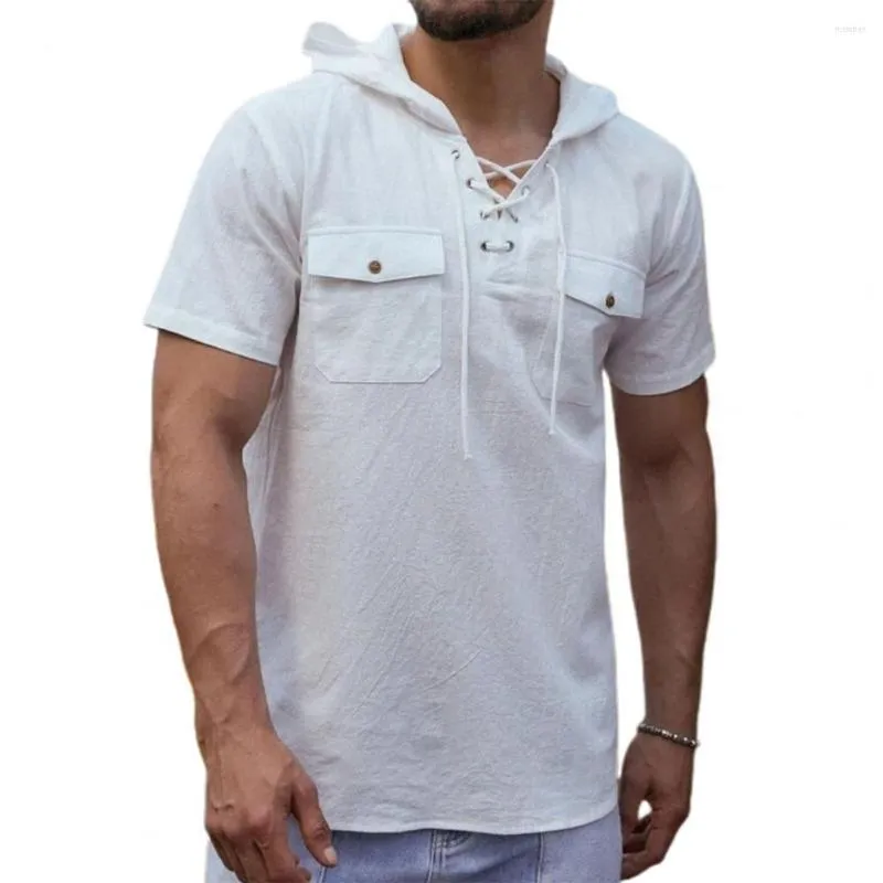 Hommes chemises décontractées hommes T-Shirts mode Blouse haut homme chemise couleur unie à capuche à manches courtes été ample pour les vêtements pour hommes