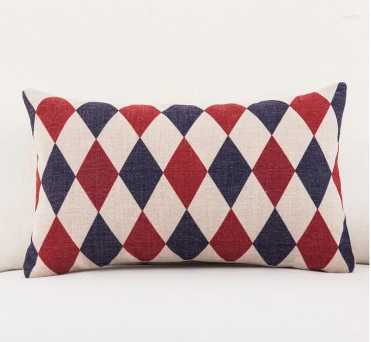 Pillow 45x45/45x30cm Red Blue White Diamond Argyle Cover Pillowcase Linen Fabric Geometric Lumbar