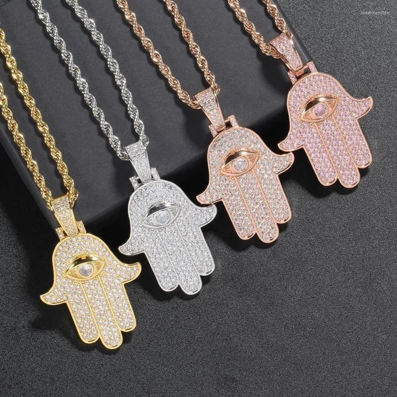 Pendant Necklaces Brass Setting CZ Hip Hop Micro Pave Stones Necklace Jewelry For Men And Women CN049