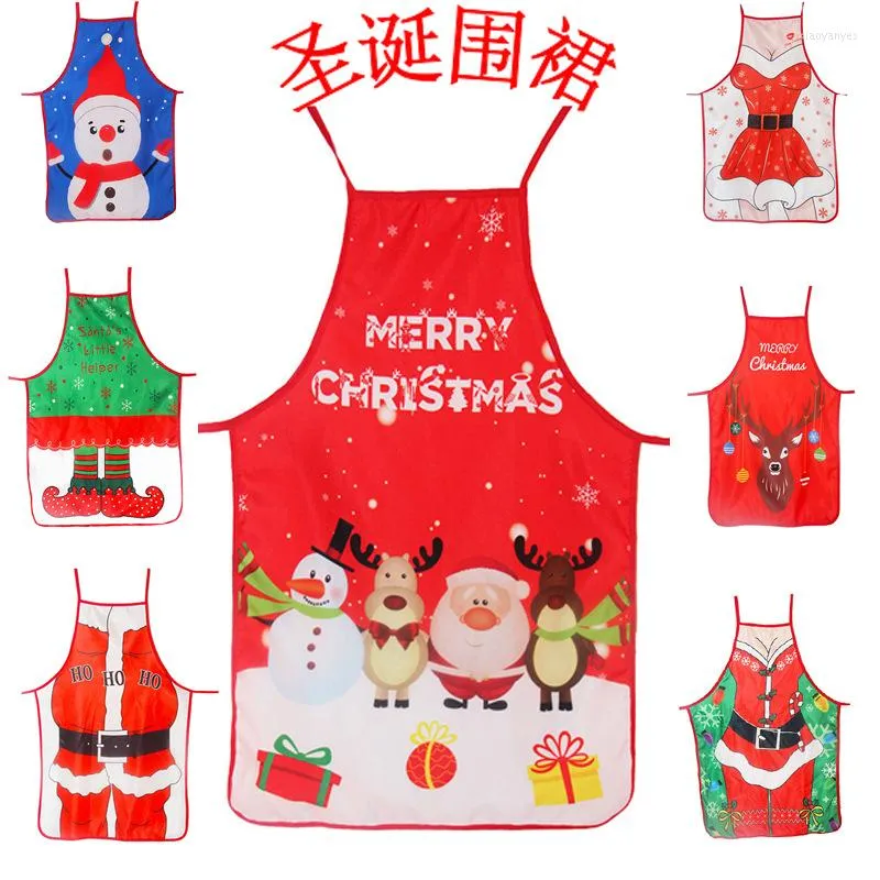 Christmas Decorations Cartoon Apron 7 Styles Santa Claus Noel Elk Elf Snowman Kids Favor Kitchen Custom Merry Decor