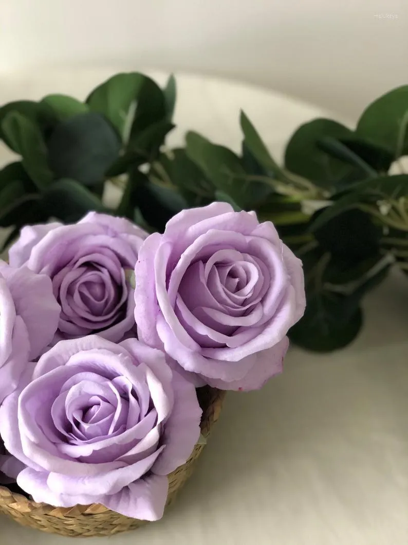 Fleurs décoratives 10 pièces lavande soie Rose tête artificielle en vrac faux pour la décoration de la maison de fête de mariage