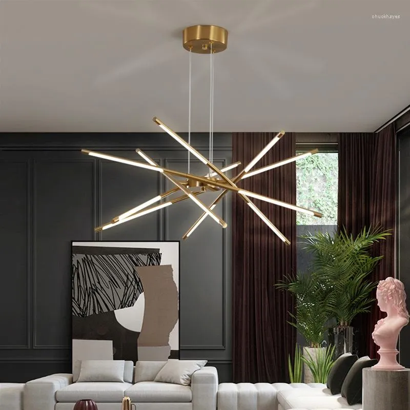 Kroonluchter kristal verkopen moderne led artistieke gouden hanger plafondlamp geschikt 0-10V dimmer controller indoor licht