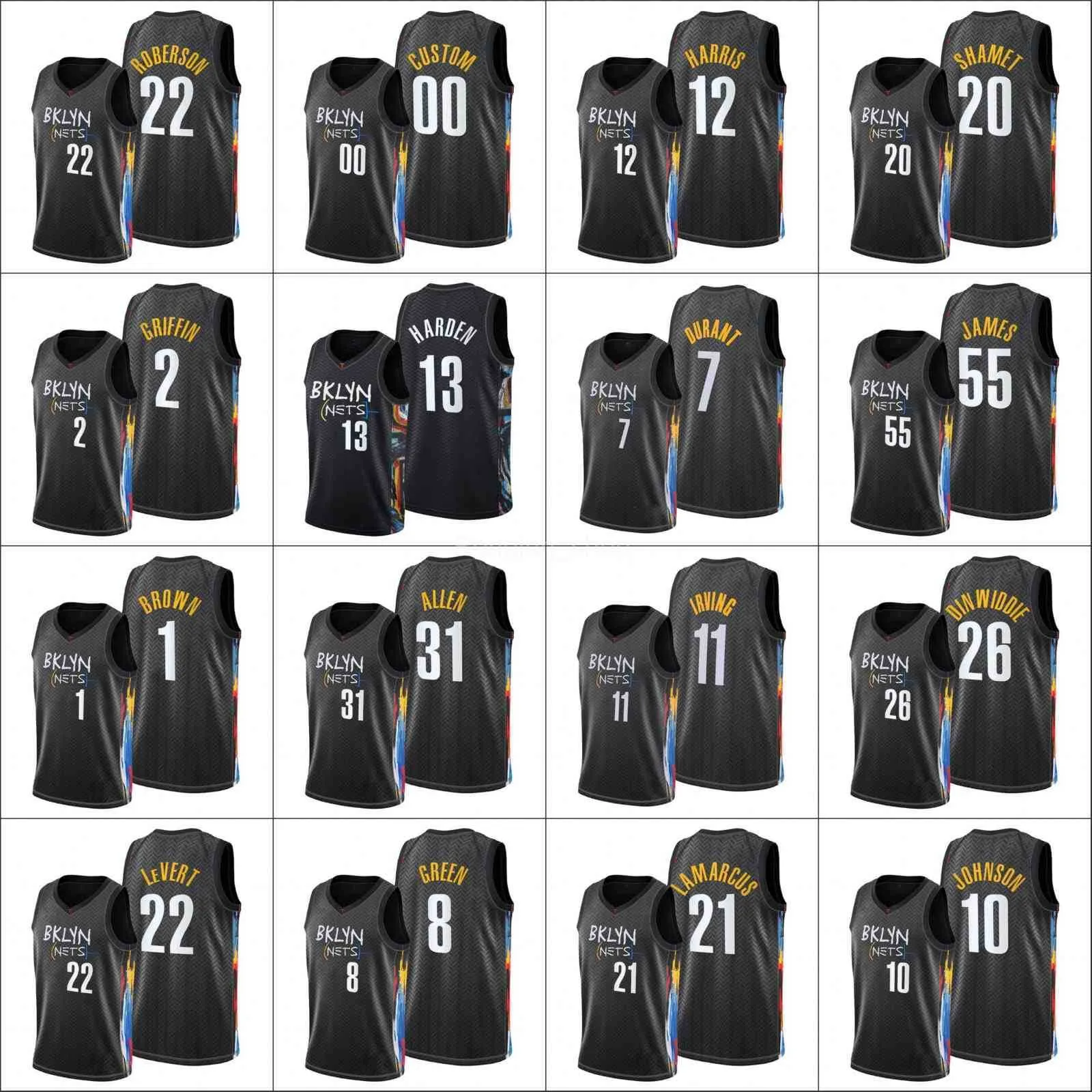 75th Anniversary Diamond Basketball Jerseys 2021/22 Men Stitched James Harden Kevin Durant Kyrie Irving Caris LeVert Custom Black Jersey