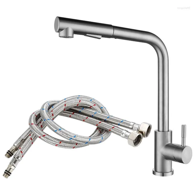 Kitchen Faucets Extendable Mixer Tap With Dual Flowing Waters Single Lever 360° Swivelling Sink Made Hose