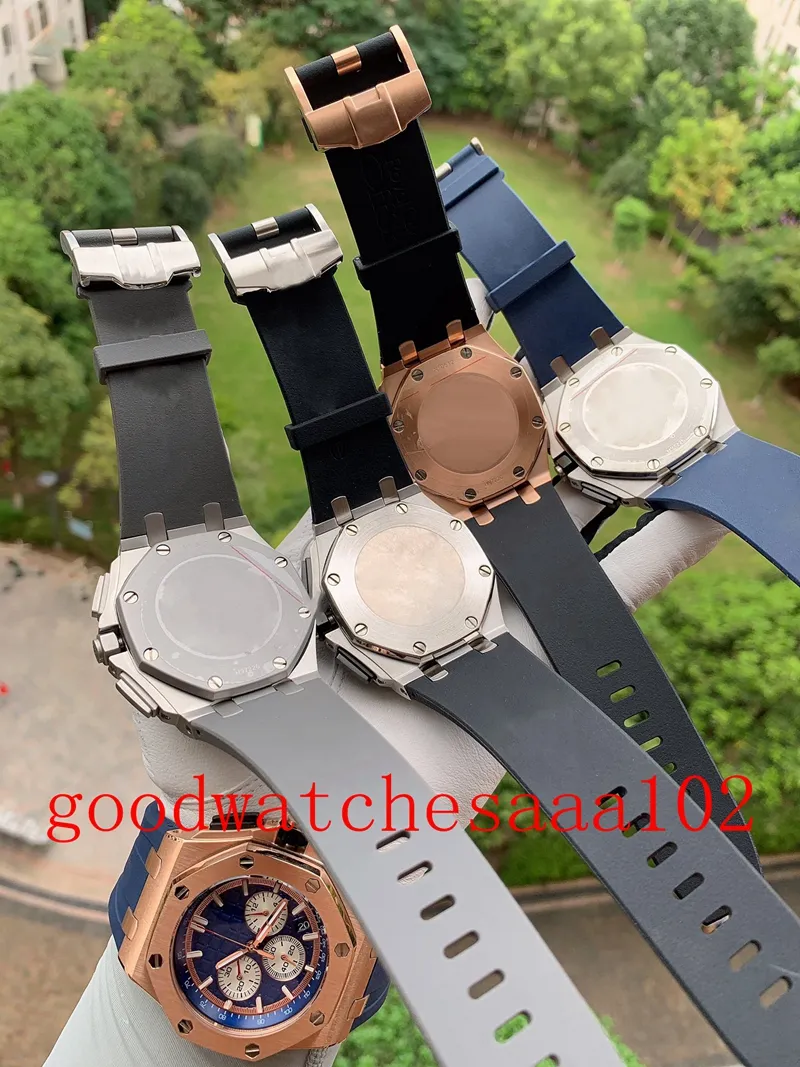 5Style Fashion Perfect Quality Men's Watch 18K Rose Gold Grey Blue Dial Vk Quartz Chronograph Working Mens Watches Rubber Str250C