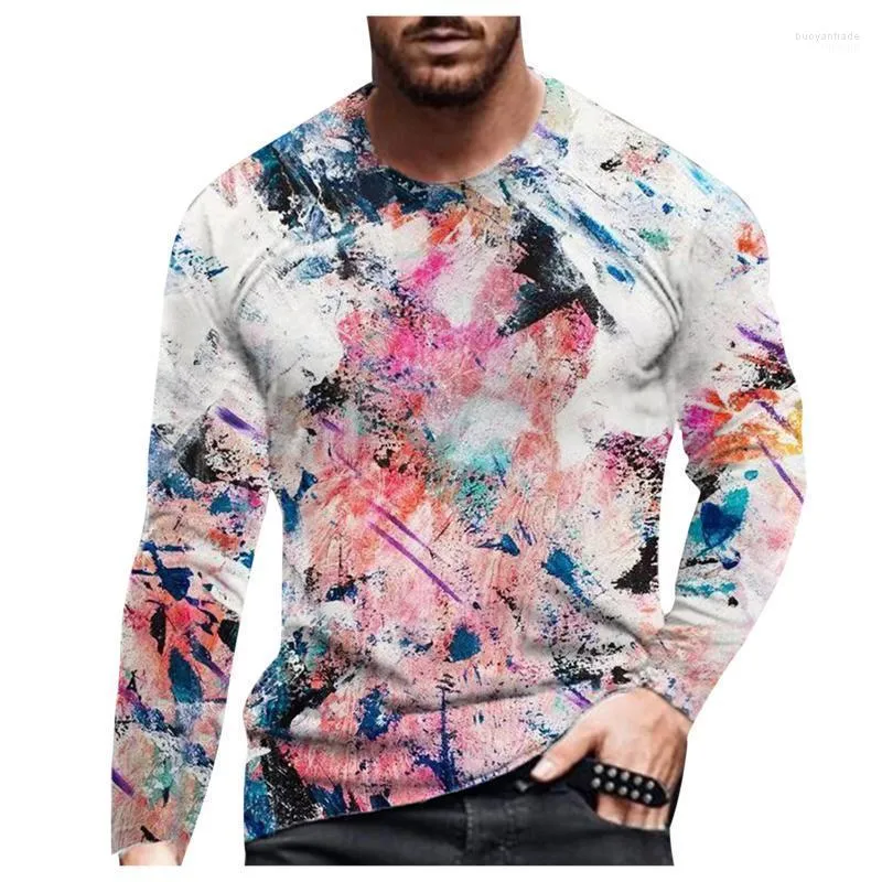 Men's T Shirts Men's T-Shirts Handed-painting Abstract Printing T-shirt Street Fashion Personality Long-sleeved Wild Slim Sportswear