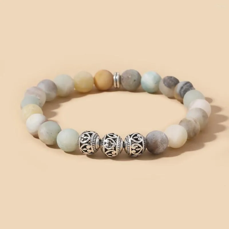 Strand rttooas mala armband för kvinnor 8mm natursten matt amazonite bönpärlor meditation yoga smycken bijoux