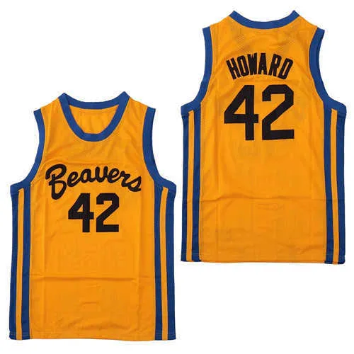 대학 농구 착용 저렴한 남자의 십대 늑대 비콘 비버 42 Scott Howard Moive Basketball Film Jersey Yellow 스티치 S 좋은 품질 크기 S-XXL