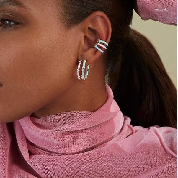 Hoop Earrings Colorful Huggie Earring For Wome5 Pastel Colors Sparking Clear Cz Paved Fashion Ear Hoops