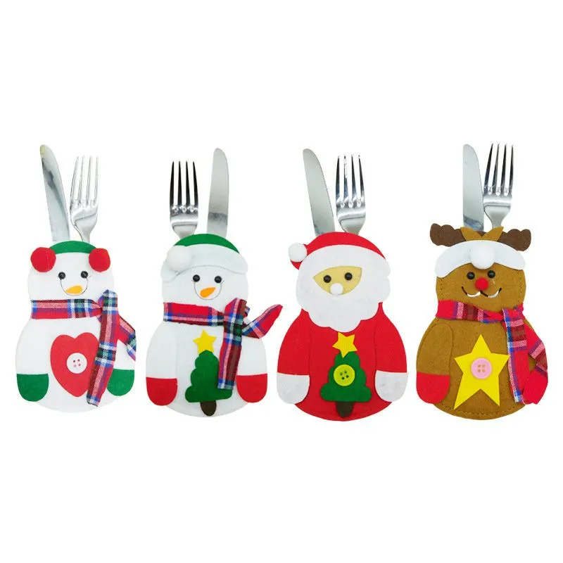 Christmas Santa Claus Knifes Forks Bag Xmas Reunion Dinner Silverware Holders Pockets Pouch Snowman Elk Xmas Party Decoration