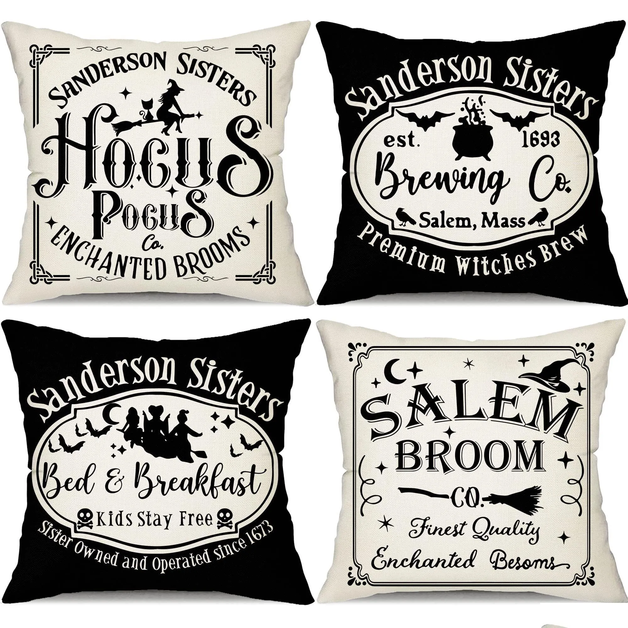 Federa per cuscino Halloween Ers 18X18 Set di 4 decorazioni Sanderson Sisters Hocus Pocus Throw Saying Cuscino decorativo per Ho Otsny