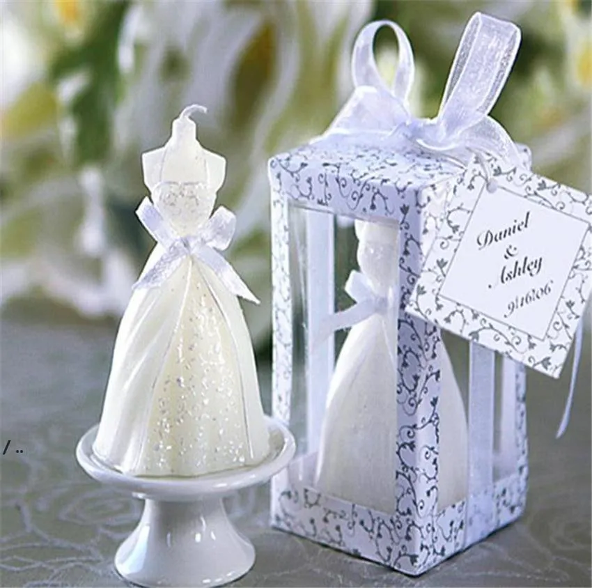 1PC White Bride Dress Shape Design Candle Elegant Bridal Boxed Valentines Day Wedding Party Surprise Decor Gifts Inventory Wholesale JNA311