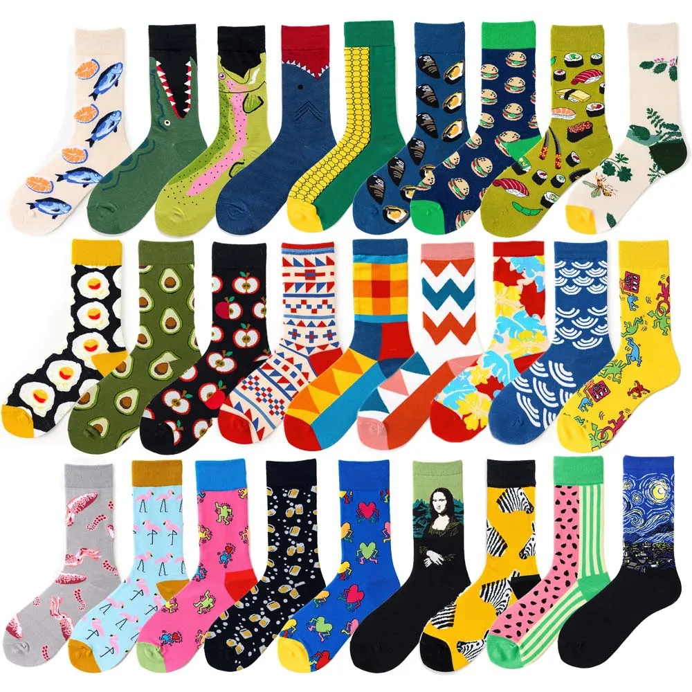 Chaussettes hommes 39S Colorf Casual heureux et drôle 1 paire imprimé unisexe mode mâle Sox coton peigné EU 3845 taille livraison directe 2022 SMTCS