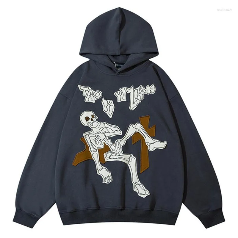 Heren Hoodies grappige schedel geprinte mannen oversized katoenen hiphop streetwear gotische pullover mode punk anime harajuku vintage hoodie