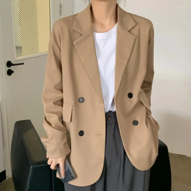 Costumes pour femmes Blazers pour femmes à manches longues vêtements d'extérieur à double boutonnage lâche cranté élégant coréen Ulzzang bureau dames bouton Blazer Chic