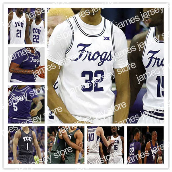 Amerikan Kolej Futbolu Kıyafeti NCAA Koleji TCU Boynuzlu Kurbağalar Basketbol Forması Mike Miles RJ Nembhard Damion Baugh Emanuel Miller Chuck O'Bannon Jr. Eddie Lampkin M