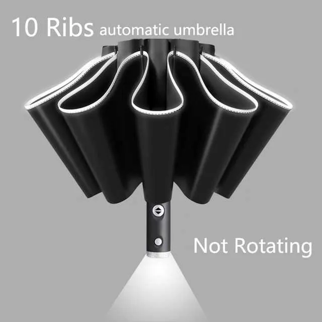 Parapluies Parapluie UV automatique avec lampe de poche LED Nervures réfléchissantes pour la pluie et le soleil Isolation thermique Parasol Parapluies inversés à rayures