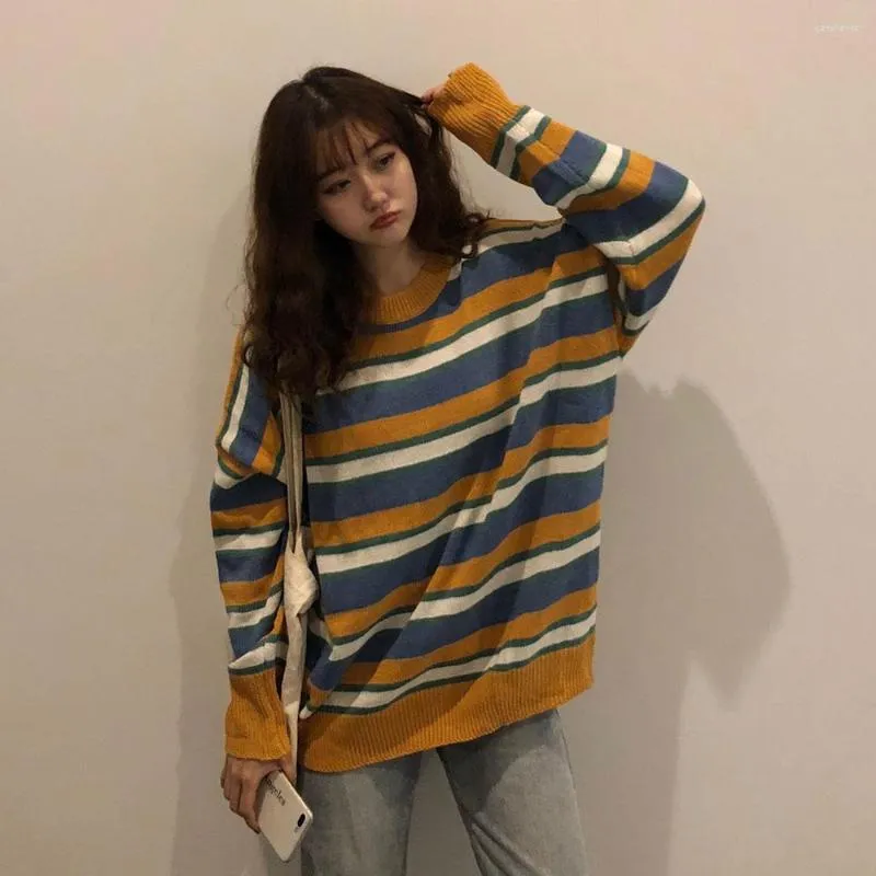 Suéteres de mujer Ropa de mujer Lindo Kawaii Casual Suelto Ins Chic Suéter a rayas Señora Harajuku Ulzzang para mujer Punto de invierno