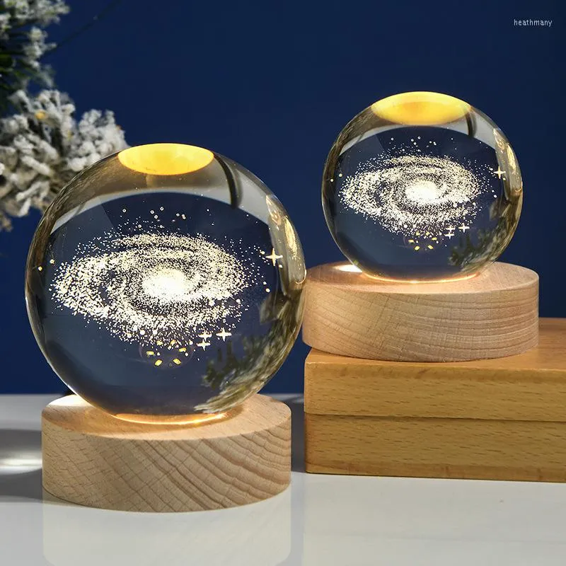 Nattljus 60mm80mm 3D Crystal Moon Ball Light Glass Sphere Snow Globe Graved Solar System Galaxy Home Decor Astronomy Gift