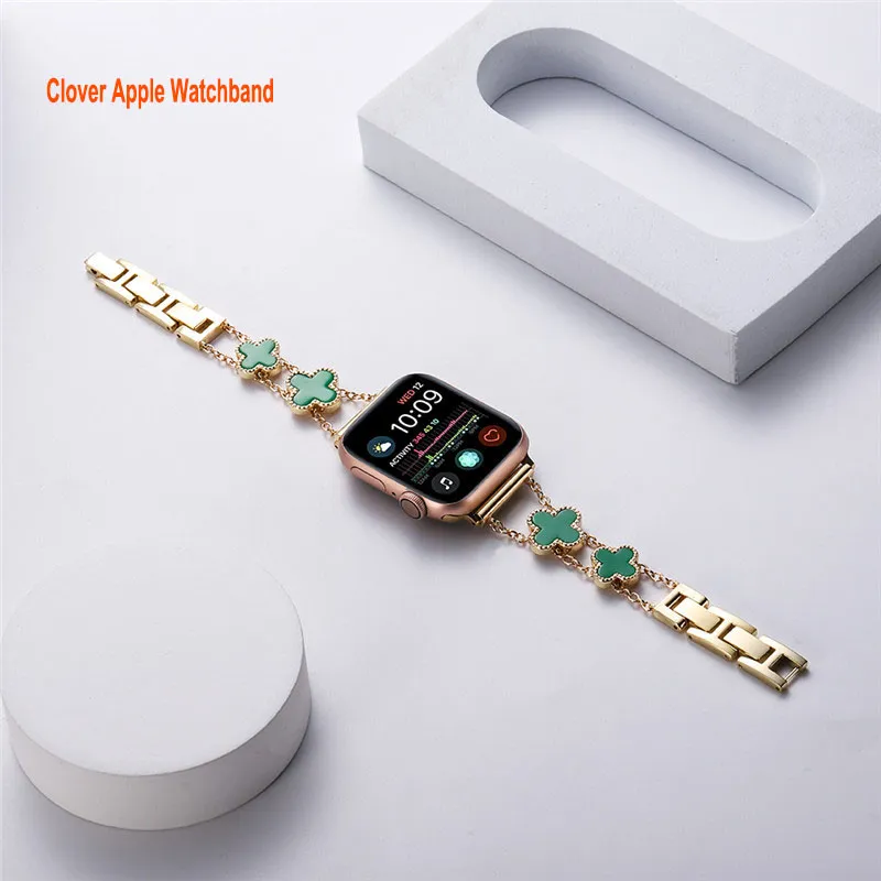 Cztery liście koniczyny Unisex Watch Paski do Apple Watch 45mm 41mm 44mm 42 mm 38mm 40 mm miękkie elastyczne zegarki Bransoletka kompatybilna z seria 8 7 6 5 4 3 2 1