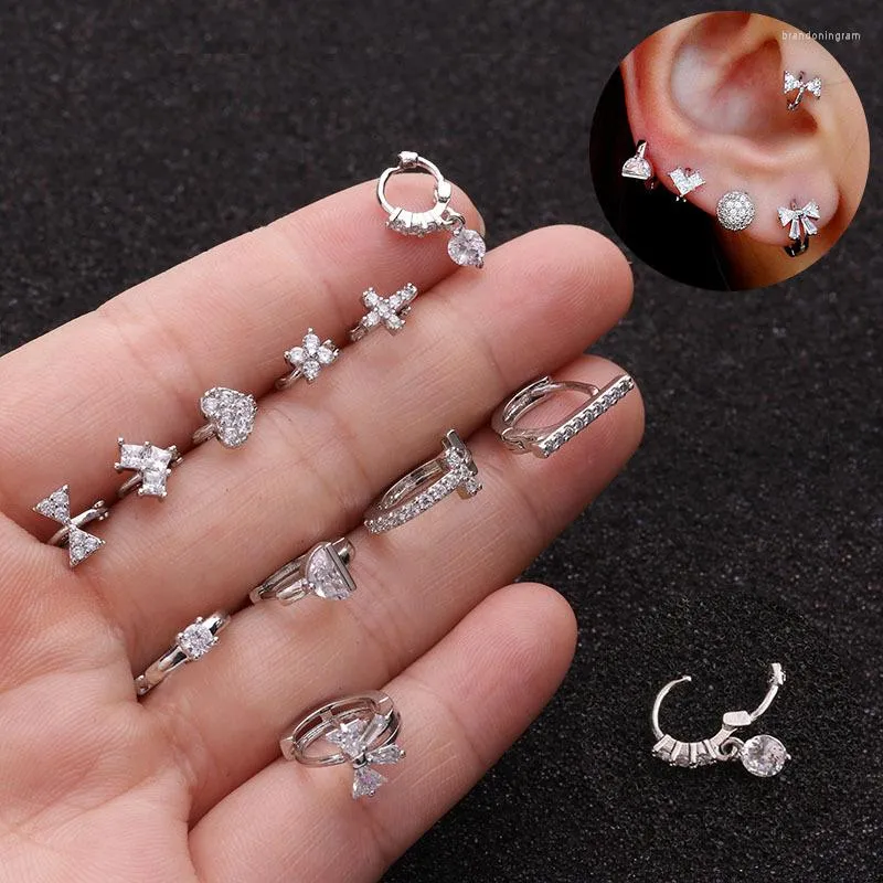 Hoop Earrings 1 PCS Mix Design Simple Small Zircon Little 5 Mm Circle Ear Hoops Bone Cuff Cute Copper Cross Heart Jewelry