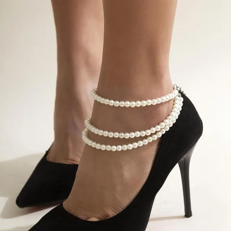 Anklets Multilayer Tassel Pearl Chain Multi-Layer Ankel Womens Armband High Jewelry Foot Heel Barefoot Sand L0L8