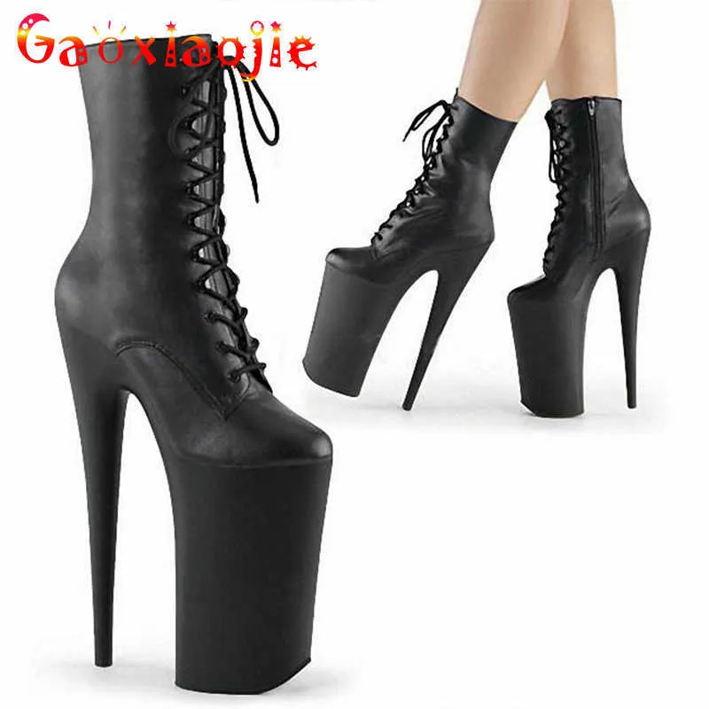 Laarzen nieuw ontwerp sexy extreme hiel schoenen erotische lap zwart dansende enkel laarzen octrooi lederen 20 cm stripper hakken schoen voor feestclub t221028