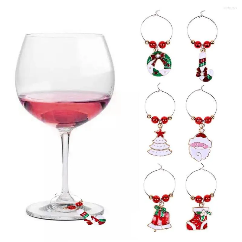 クリスマスデコレーション6pcsカップ装飾リングホームテーブルパーティーの年の装飾用ワイングラスペンダント特別なマーク