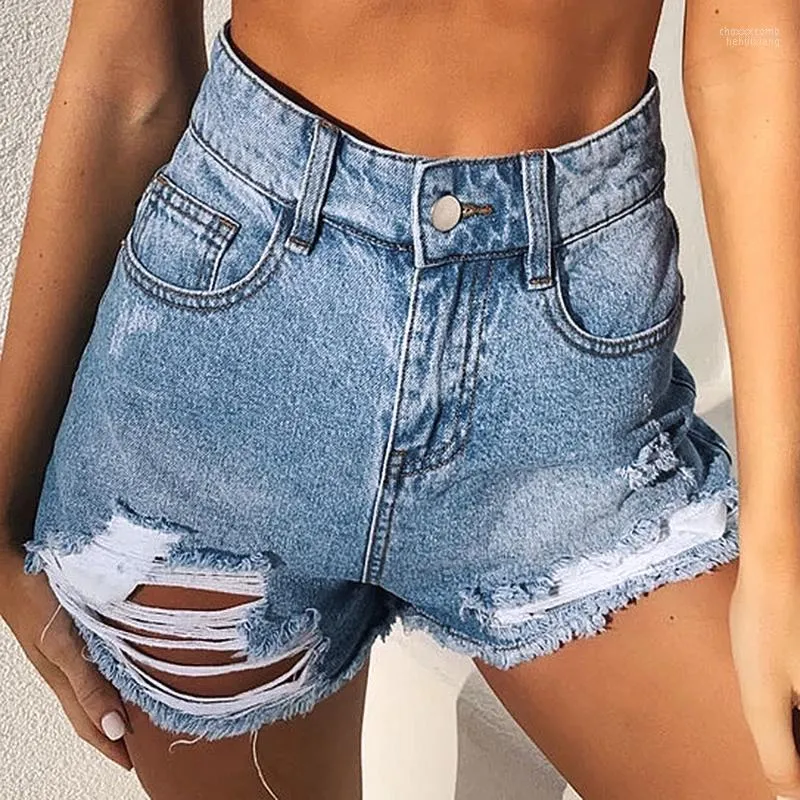 Kvinnors jeans kvinnor rippade hål denim shorts hög midja avslappnad sexig push up mager droppe