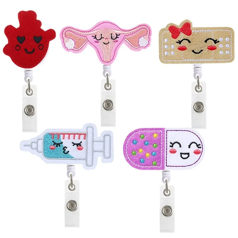 Key Rings Cartoon Felt Cloth Embroidery Retractable Easy Pl Badge Reel Clip Id Card Holder Nursing Accessories Drop Delivery 2022 Smtuf