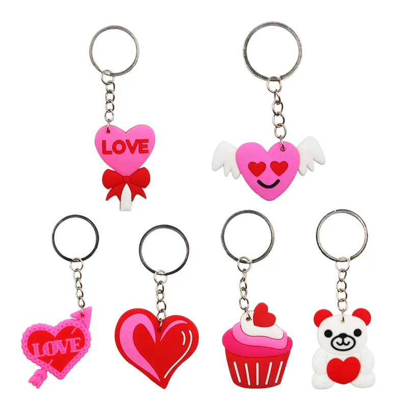 6 أنماط عيد الحب مفاتيح مفاتيح الرسوم المتحركة Heart Keychain Party Gift chain chain chain excloy keyring