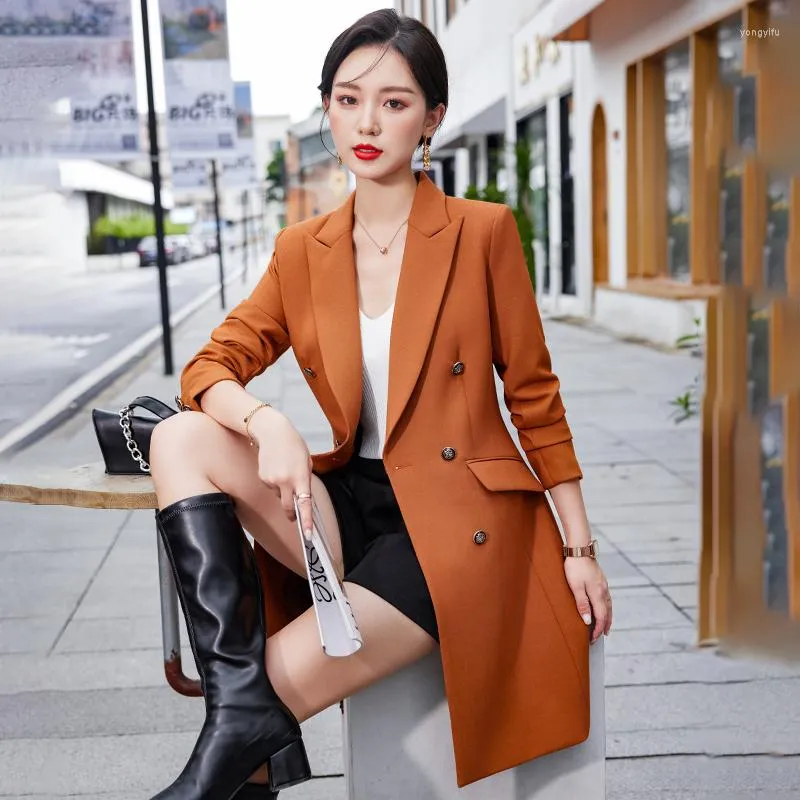 Women's Trench Coats Khaki Orange Black Medium Long Windbreaker Coat Women's Autumn Loose Double Breasted Temperament Commuter Suit Top