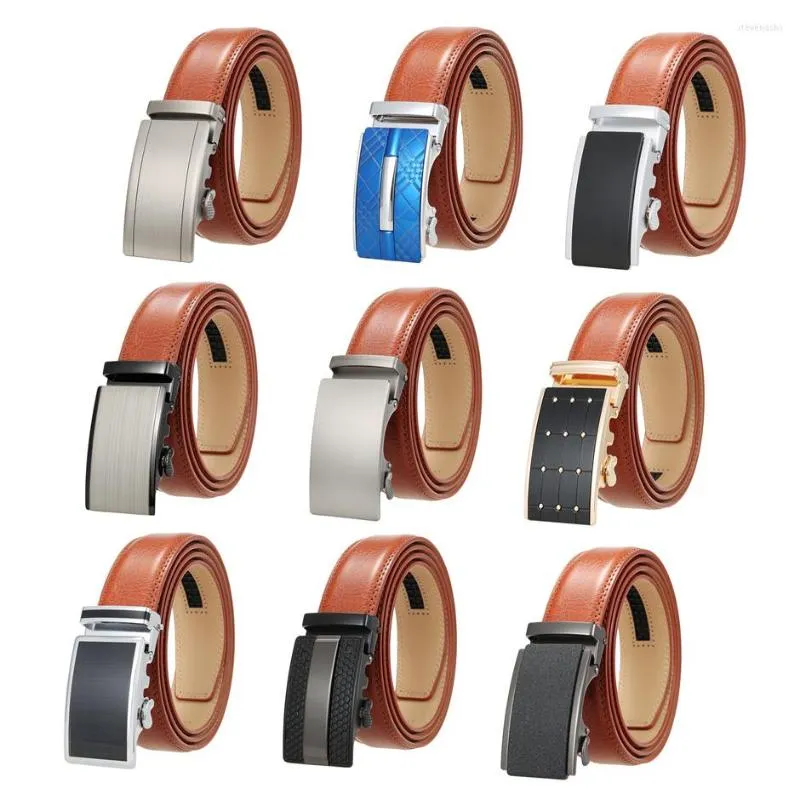 Riemen 3,5 cm breedte heren echte lederen riem hoogwaardige automatische gesposte mode luxe metalen koehide roodbruine G361