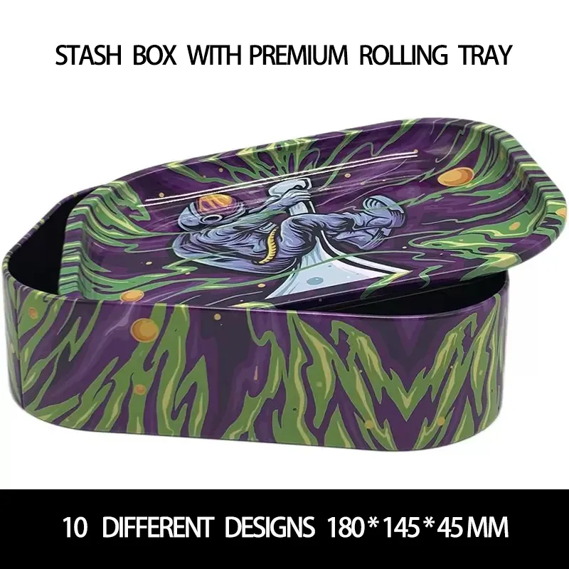 Metal rolling tray kit smoking accessories stash box 180x140x45mm big small size roll trays 10 Designs