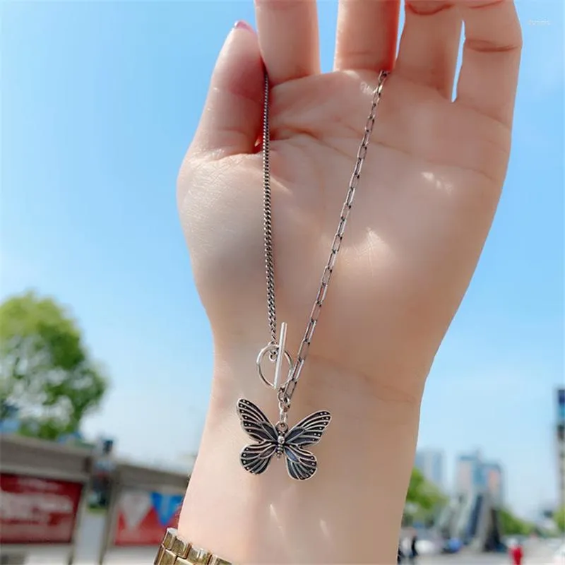 Pendant Necklaces Punk Gothic Cuban Link Chain Large Vintage Butterfly Necklace Tibetan Silver Women Year Gift Woman 2022