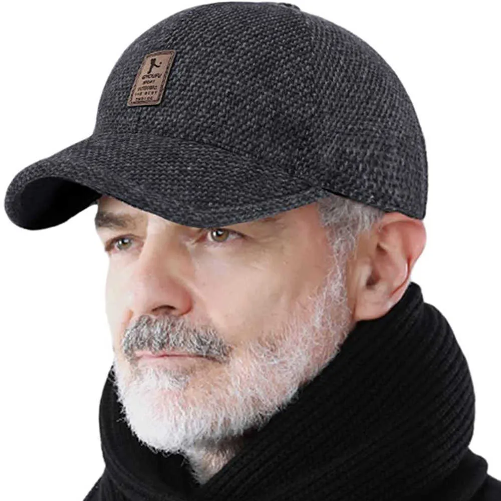 スナップバック男性のための冬の野球帽を調整可能な暖かい屋外スポーツゴルフハットお父さんの耳栓濃いL221028