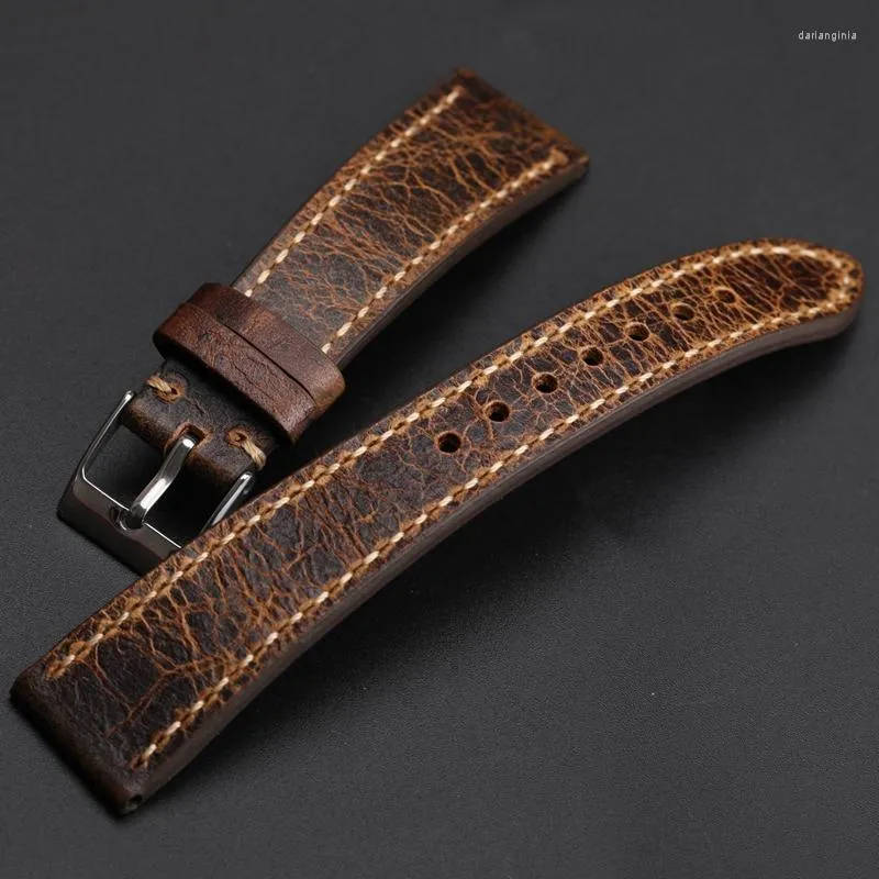 Titta på band Dark Coffee Color Leather Strap 18 19 20 21 22mm är lämplig för antik kalvskinn mjuka armband ultratunna oljiga män