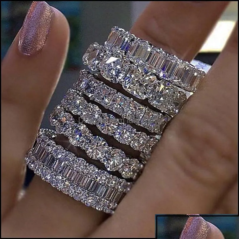Уважаемые кольца ювелирные украшения Vecalon 6 Style Eternity Order