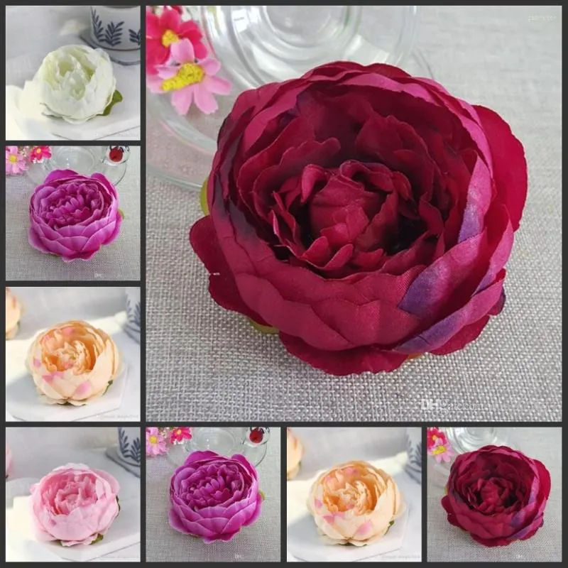 Fiori decorativi 50 pezzi 10 cm artificiali per decorazioni nuziali Teste di fiori di peonia in seta Decorazione per feste Fondale da parete Whit