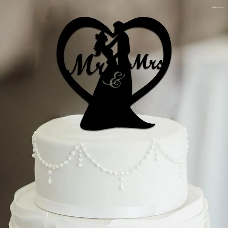 Forniture festive Love Heart Mr Mrs Wedding Cake Topper Bandiere sposate Sposo e sposa Decor fidanzamento