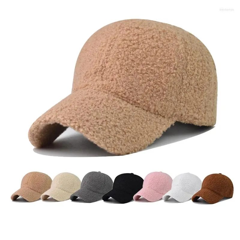 Kulkapslar lamm ull baseball cap tjock håll varm vinter utomhus ren färg hatt kvinnor hög kvalitet grossist
