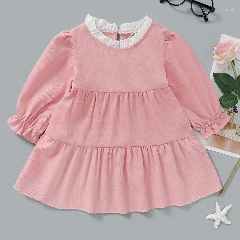 Robes pour filles, manches à volants, robe pour bébé, printemps-automne, mignonne princesse, tenue de fête, vêtements roses élégants pour petites filles