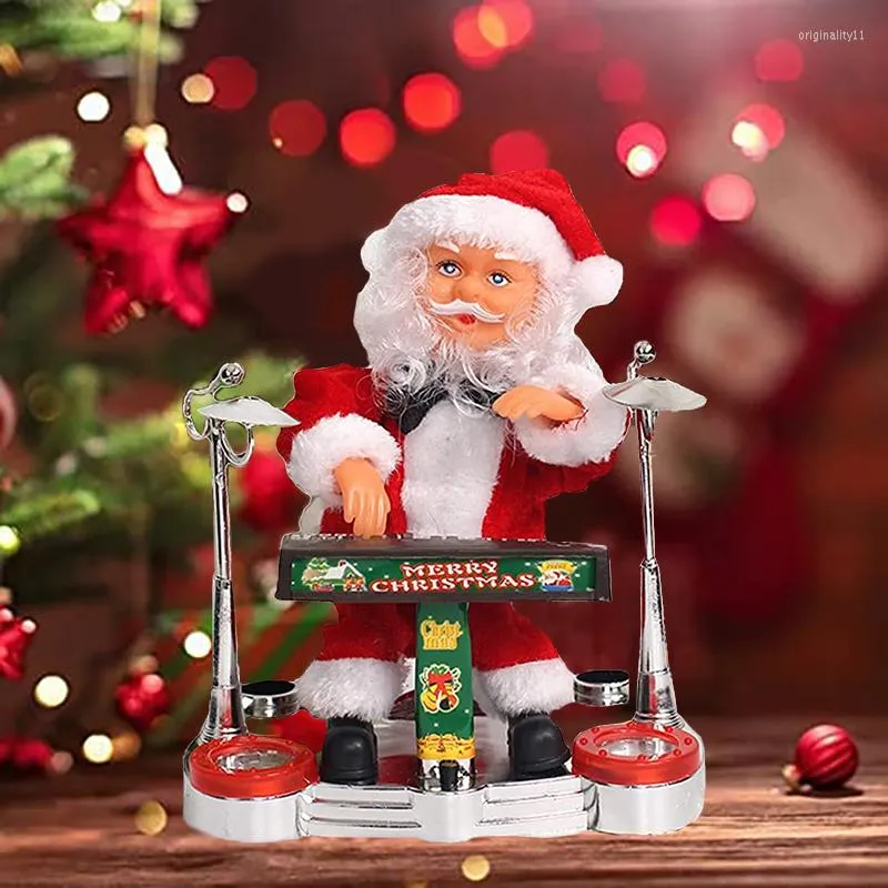 D￩corations de No￫l Musique ￩lectrique Santa Claus Doll Touet Play Drum Kit Dancing Dancing Light Decoration Ornements Gift